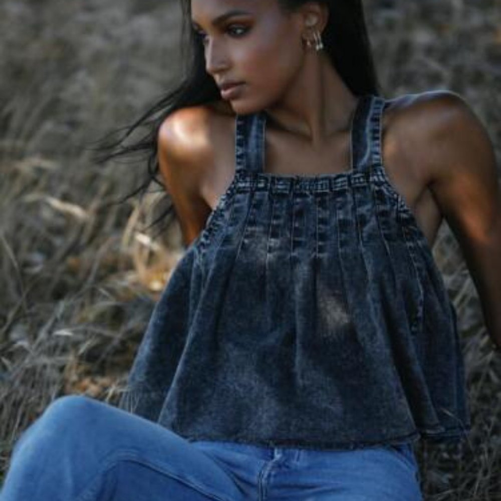 Free People Marina Black Denim Top